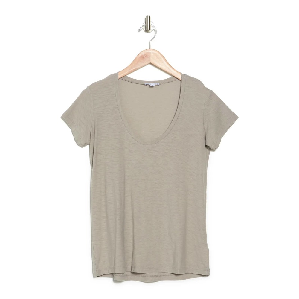 James Perse Women's Deep Scoop Neck Cap Sleeve Tee T-Shirt in Mineral - Picture 3 of 3